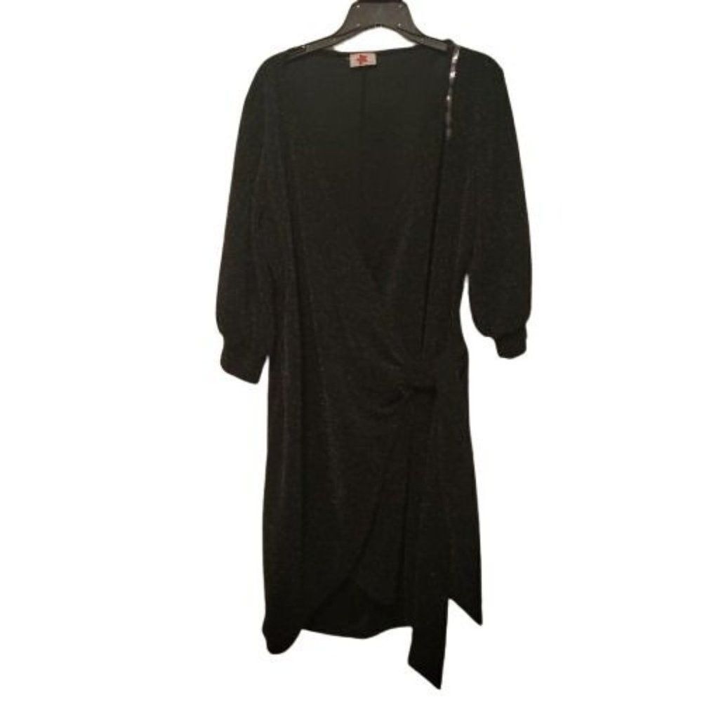 Dolls Kill Womens Black Sequin Deep V Neck Long Sleeve Wrap Dress Size 1XL